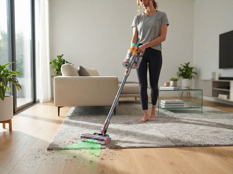 REBANIC S8 cordless stick vacuum on a hardwood hallway